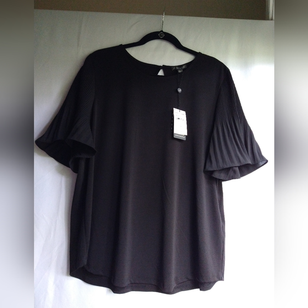 NWT Adrianna Papell Black Pleated Short Sleeve Top women's XL